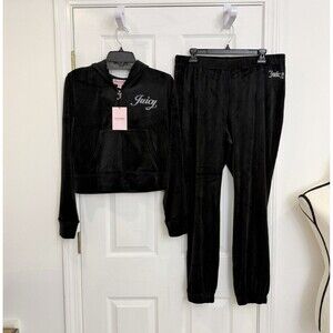 Juicy Couture Women's Velour 2-Piece Liquorice Tracksuit Set Size L NWT Black